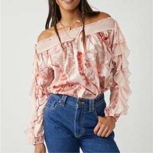 FREE PEOPLE Bodysuit Size‎ Large Floral Ruffle Feminine